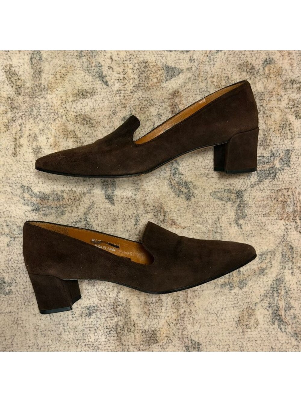 Ralph Lauren Chocolate Brown Suede Heel Loafers Size 6.5 Quiet Luxury